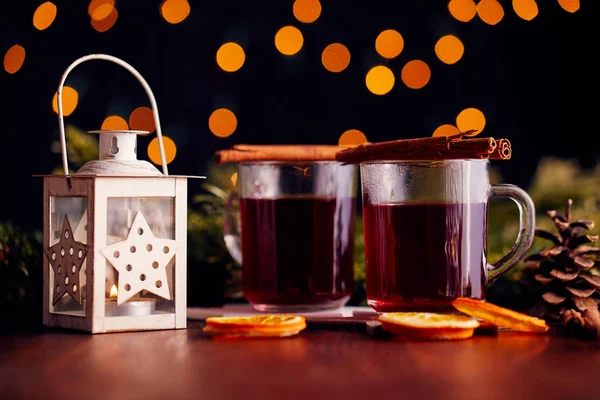 Two Glasses Hot Christmas Drink Spices — Stock Photo, Image
