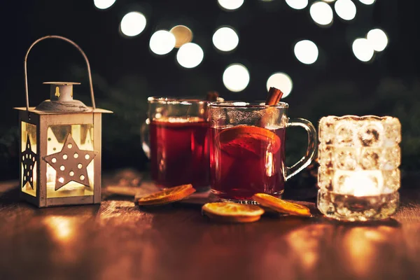 Two Glasses Hot Christmas Drink Spices — Stock Photo, Image