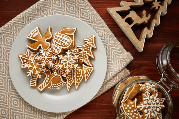 Top view of christmas table with gingerbreads — Stock Photo, Image