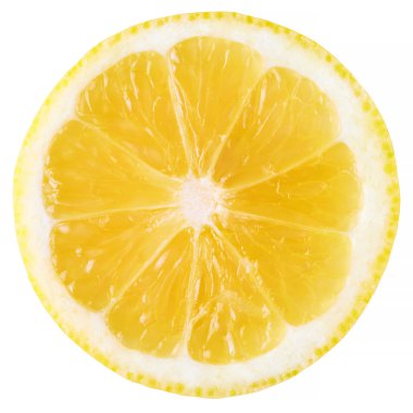 Beyaza izole edilmiş bir limon dilimi