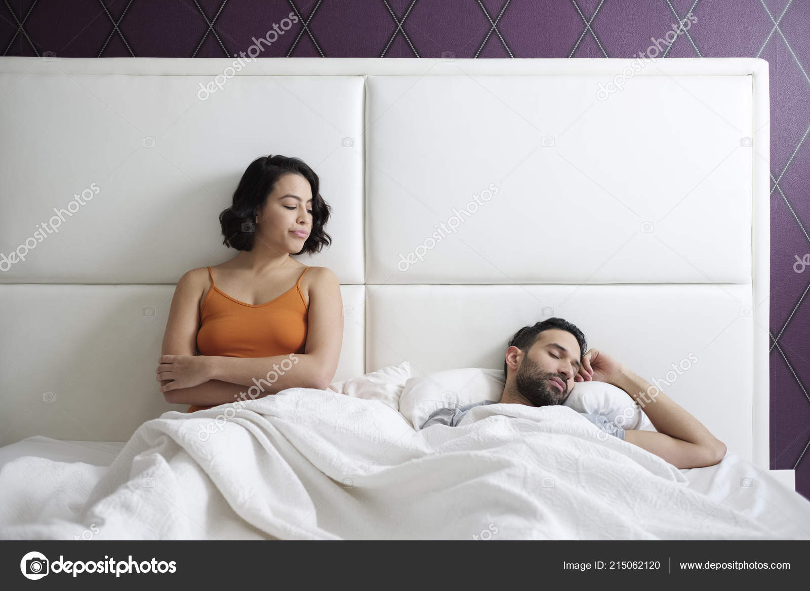 Wife Trying Sexual Approach Bored Husband Bed Angry Man Refusing Stock Photo by ©diego_cervo 215062120 image