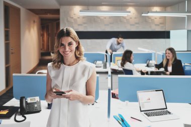 Coworking ofisleri gülümseyen mutlu işkadını iş kadın portresi