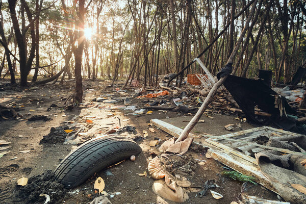 Plastic Pollution And Waste Contamination On Seashore