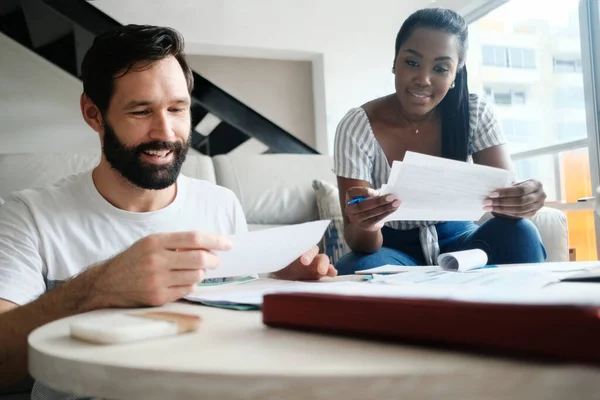 Couple Checking Bills for Home Budget and Tax — Stock Photo, Image