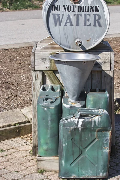 Cans Barrel Used Holding Water Drinking — Stock Photo, Image