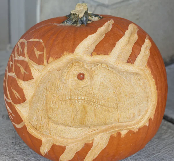 Dinosaur Pumpkin Carving Contest during Community Halloween Festival