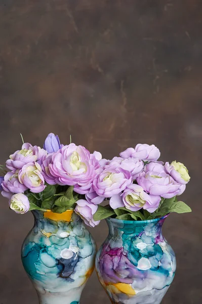 Ваза Искусственных Фиолетовых Цветов Украшения Стола — стоковое фото
