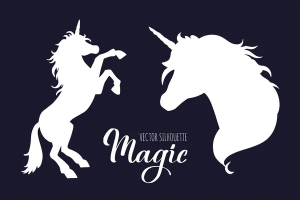 Colección de siluetas mágicas Unicornio. Vector dibujado a mano — Vector de stock