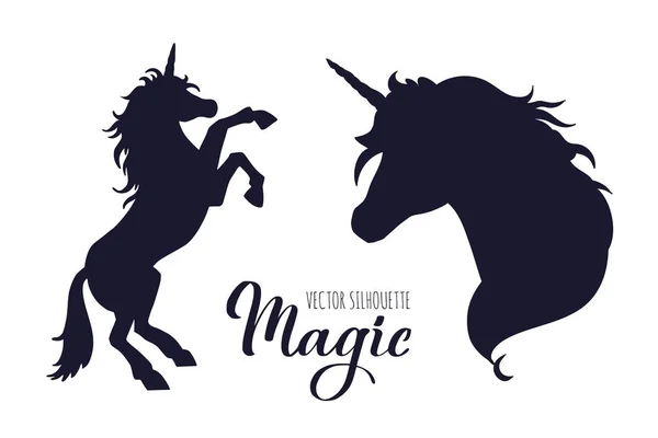 Magic Unicorn silhouette collection . Vector hand drawn — Stock Vector