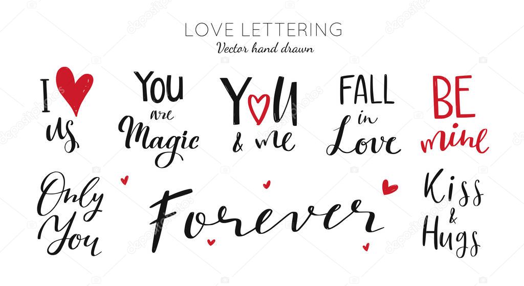 Happy Valentines day vector Lettering collection. Romantic quotes