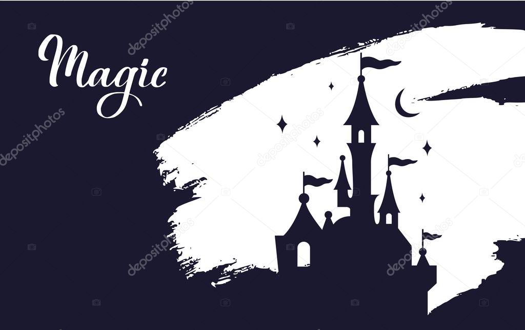 Fairy tale vector Castle silhouette . Wizard world.