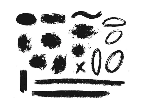 Vektor Sammlung von Tinte, Grunge, schmutzigen Pinsel, schwarzer Farbe, Striche. Handgezeichnet — Stockvektor