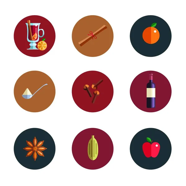 Mulled wine infographic concept. Winter season Hot drink icons. Vector — Stock Vector