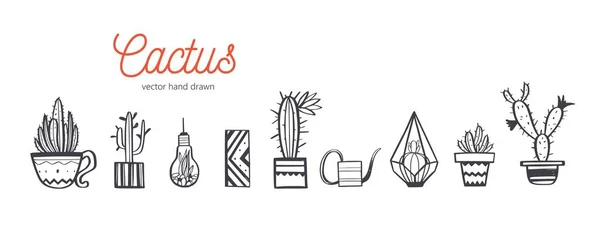 Decoración del hogar y plantas de la casa vector conjunto dibujado a mano. Cactus y elementos de diseño de interiores.Dibujos animados aislados boho y escandinavos — Archivo Imágenes Vectoriales