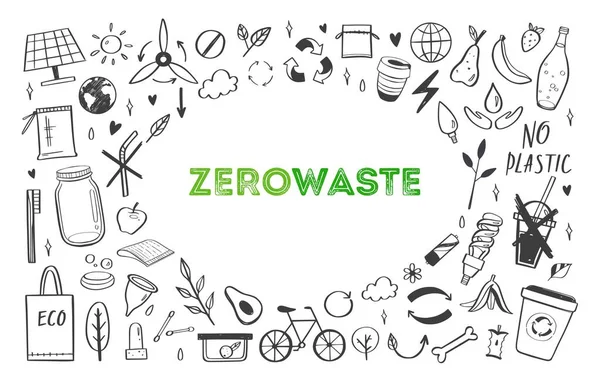 Zero Waste Lifestyle vector hand getrokken set. Verzameling van ecogical en natuurlijke elementen. Go Green concept — Stockvector
