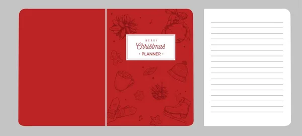 Merry Christmas notebook, planner, scrapbook cover. Vector hand getekende illustraties en belettering. Inspirerende kerst — Stockvector