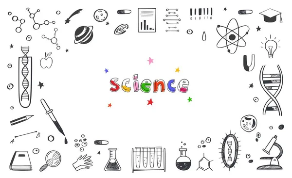 Vector hand getekend Science and Education doodle Frame. Dna, Biologie, Astronomie en andere — Stockvector