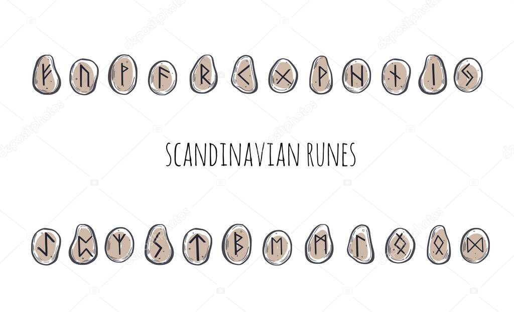 Magic Scandinavian Runes. Old Futhark. vector hand drawn