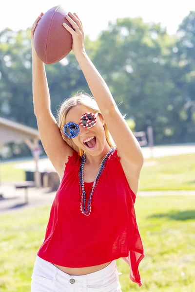 Mannequin Blond Patriotique Amuse Pendant Les Vacances Juillet — Photo