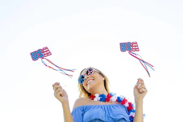 Patriotic Blonde Model Having Fun 4Th July Holiday — Stock Photo, Image