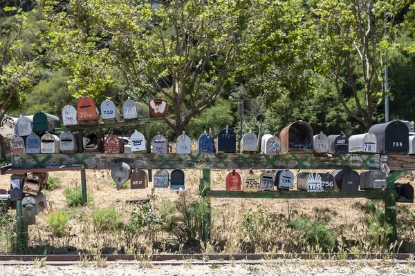 Colorful Antique Mailboxes Sit Roadside — Stock Photo, Image