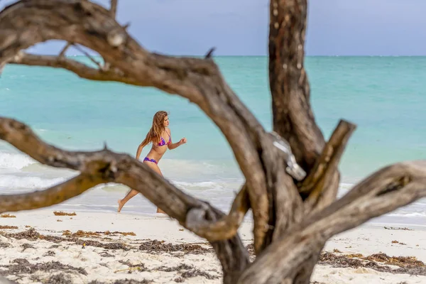 Ein Schönes Hispanisches Brünettes Model Genießt Einen Tag Strand — Stockfoto