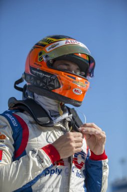 07 Temmuz 2018 - Newton, Iowa, ABD: Matheus Leist (4) Brezilya Iowa Mısır 300 Iowa Speedway Newton, Iowa, uygulama için hazırlar.