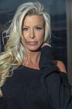 Bir çok güzel sarışın kadın iç çamaşırı model ev ortamında poz