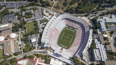 03 Ekim 2018 - Athens, Georgia, ABD: Sanford stadyum, futbol Athens, Georgia, Amerika Birleşik Devletleri Georgia Üniversitesi Kampüs oynarken mekanı olan havadan izleme. 