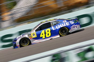 November 17, 2018 - Homestead, Florida, USA: Jimmie Johnson (48) brings his race car down the front stretch during practice for the Ford 400 at Homestead-Miami Speedway in Homestead, Florida. clipart