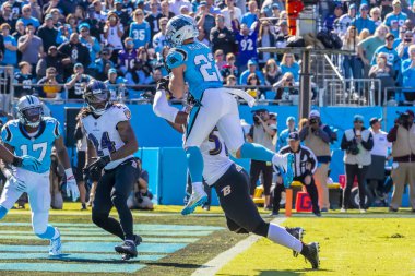 28 Ekim 2018 - koşucu, Christian Mccaffrey (22), Bank of America Stadyumu Charlotte, North Carolina, ziyaret Baltimore Ravens karşı gol puanları. Panthers ziyaret Ravens, 36-21 tutulan.