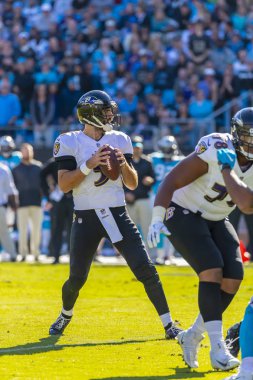 28 Ekim 2018 - oyun kurucu, Joe Flaco (5), Bank of America Stadyumu Charlotte, North Carolina Carolina Panthers karşı oynamaktadır. Panthers ziyaret Ravens, 36-21 tutulan.