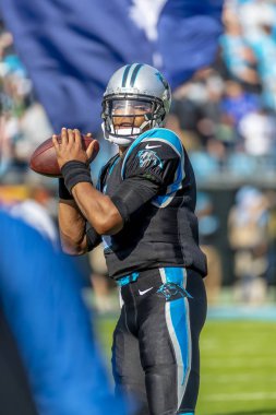 Charlotte, Nc Amerika banka stadyum ana bilgisayara ziyaret Seattle Seahawks Carolina Panthers oynamak gibi 25 Kasım 2018 - Cam Newton (1) pas atar. Panthers Seahawks, 30-27 kaybetmek.  
