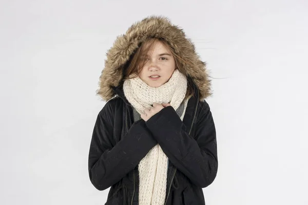 Una Hermosa Modelo Adolescente Rubia Posando Con Abrigo Invierno Ambiente — Foto de Stock
