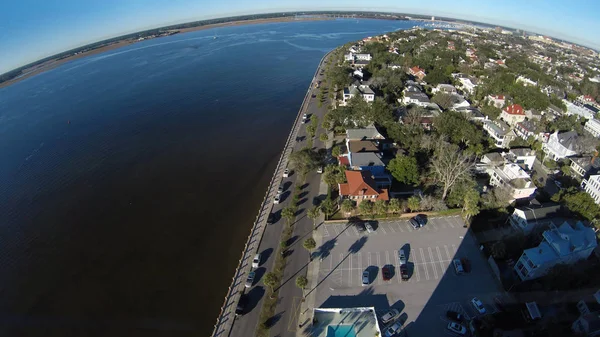 Drone Personale Che Vola Nell Aria Sopra Porto Charleston — Foto Stock