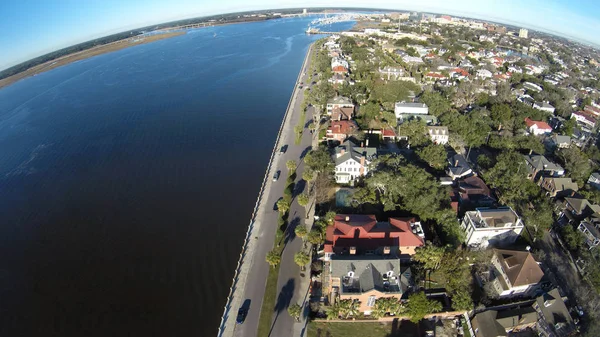 Personlig Drönare Som Flyger Genom Luften Över Charleston Hamnen — Stockfoto