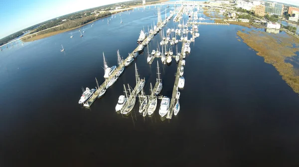 Egy Repül Levegőben Mint Charleston Harbor Személyes Drone — Stock Fotó