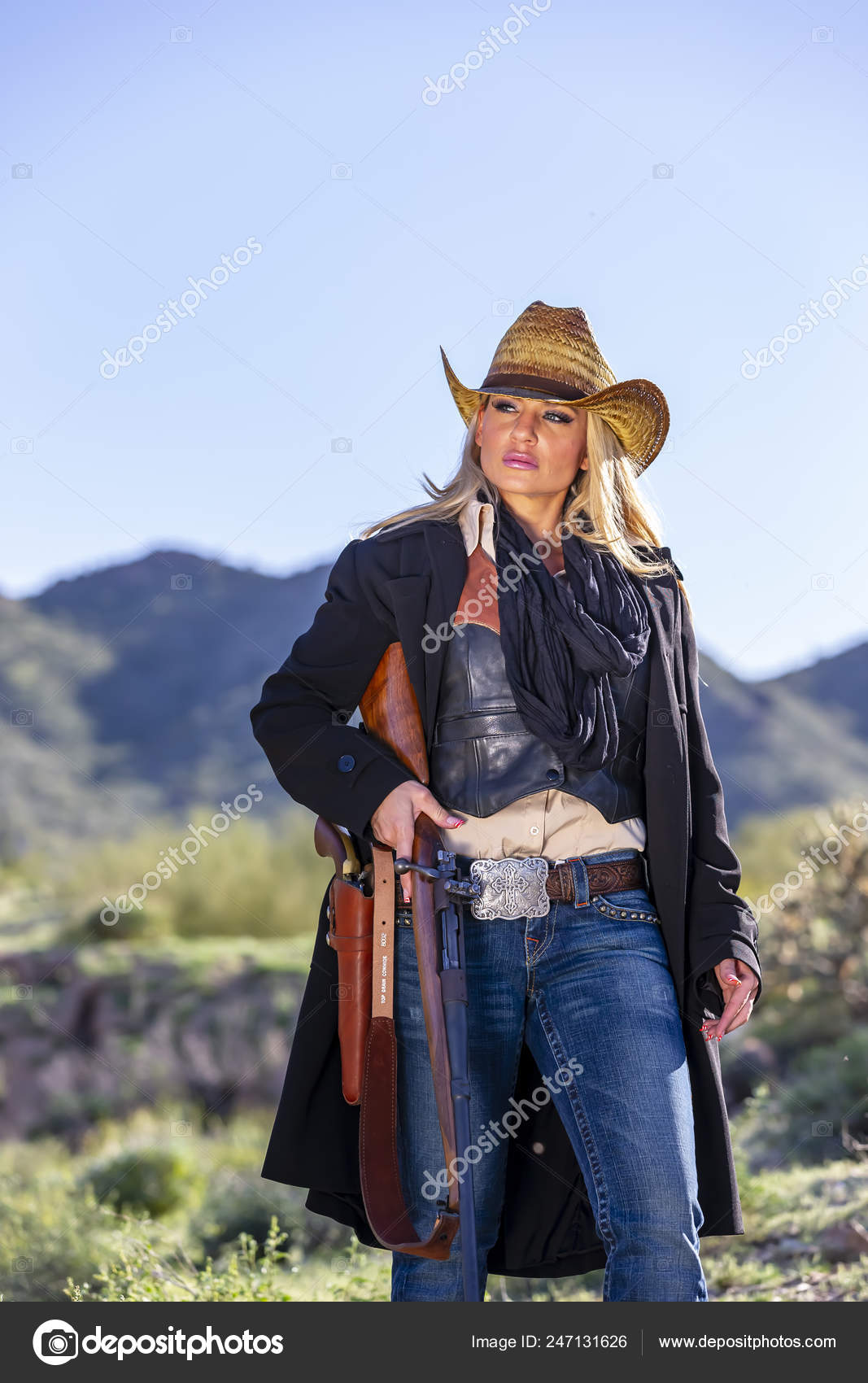 Blonde Model Posing Cowgirl Western 