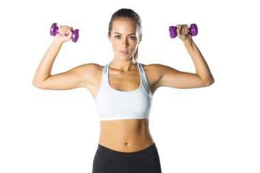 Bir stüdyo Environm çalışma dışarı güzel esmer Fitness modeli