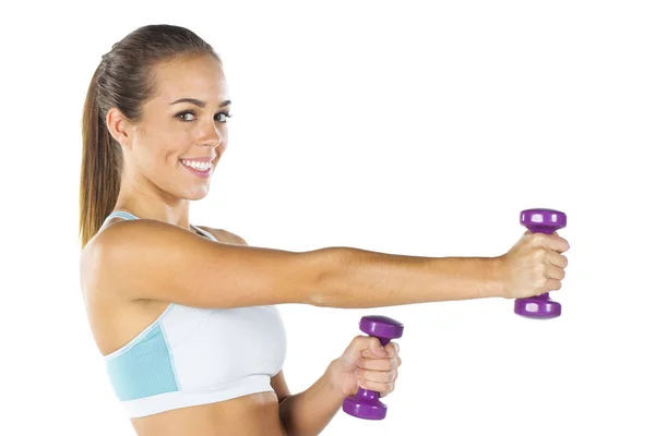 Gorgeous Brunette Fitness Model Working Out In A Studio Environm — Stock Photo, Image