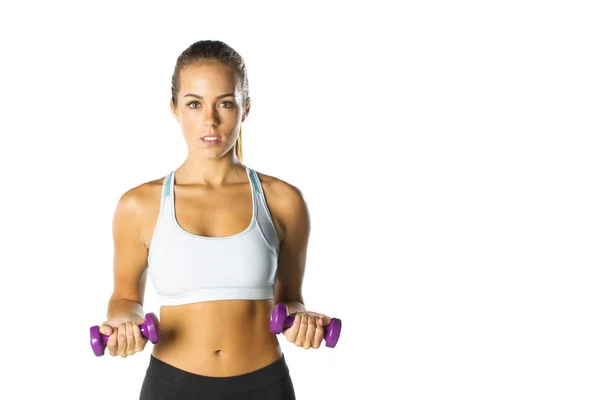 Gorgeous Brunette Fitness Model Working Out In A Studio Environm — Stock Photo, Image