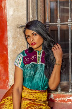 Güzel İspanyol ve Latin esmer manken açık havada Meksikalı bir çiftlikte teşkil etmektedir.