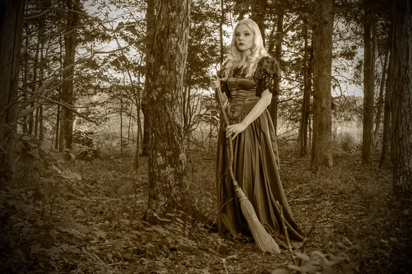 Gorgeous Gothic Model Acts Forest Environment — Stock Photo, Image