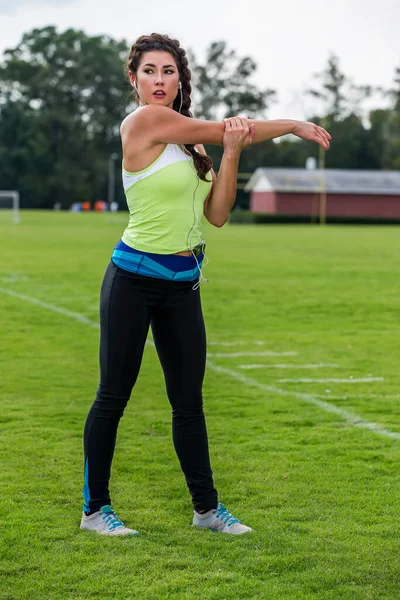 Gorgeous Blonde Fitness Model Working Out Outdoor Environment — Stock Photo, Image