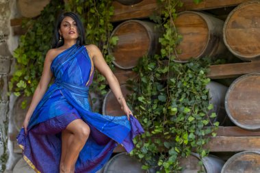 Muhteşem bir İspanyol esmer model ev ortamında poz veriyor.