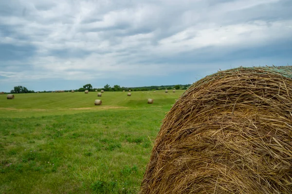 Beautiful Landscape Straw Bales End Summer — Stock Photo, Image