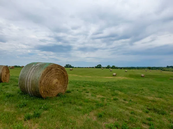 Beautiful Landscape Straw Bales End Summerdefault — Stock Photo, Image