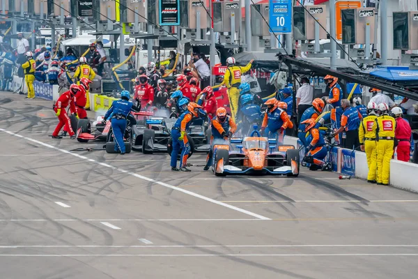 Los Compañeros Equipo Ganassi Traen Sus Coches Para Servicio Durante — Foto de Stock