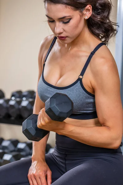 Modelo Fitness Morena Preparando Para Trabalhar — Fotografia de Stock