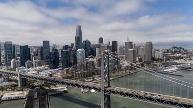 SAN FRANCISCO, CA USA - July 28, 2025:  An aerial view of San Francisco reveals a vibrant cityscape of rolling hills, diverse architecture, and iconic landmarks nestled along the edge of the Pacific coast.